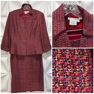 Maggy London Sz 6 Colorful Silk Woven Tweed Blazer Jacket Skirt Suit 2pc Set
